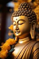 AI generated closeup of Buddha statue in buddhist temple photo