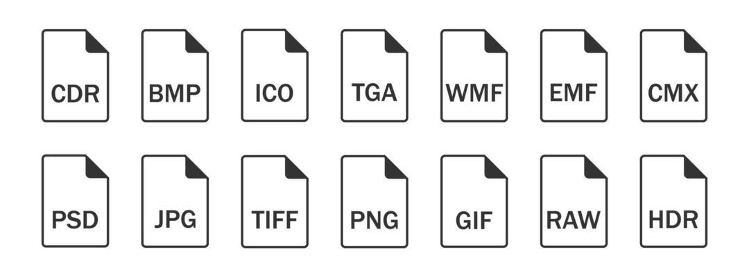 File formats icon set. Documents group types html symbol. Sign computer elements vector.