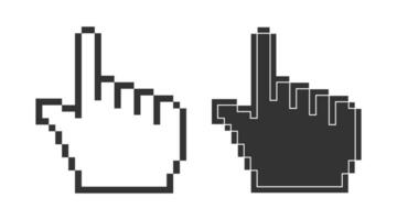 Hand click 8 bit icon. Pixel computer pointer symbol. Sign finger vector. vector