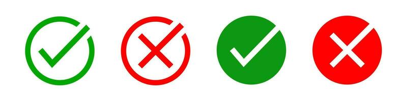 Green check mark, red cross mark icon. Positive and negative choice symbol. Sign app button vector. vector