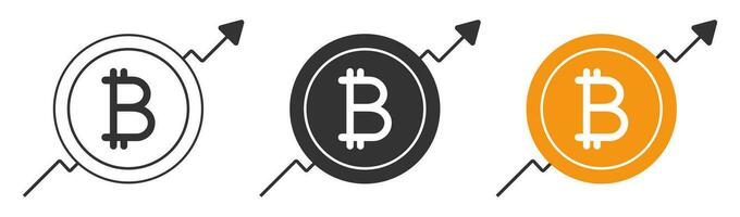 Bitcoin with arrow up icon. Growth cryptocurrency symbol. Sign trade graphic vector. vector