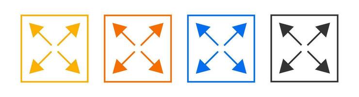 Full screen icon. Yellow, orang, blue, black extend size mark symbol. Sign maximize vector. vector