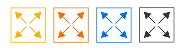 Full screen icon. Yellow, orang, blue, black extend size mark symbol. Sign maximize vector. vector