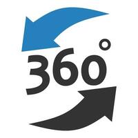 360 degrees icon. Circular rotation blue and black arrows symbol. Sign around map logotype vector. vector