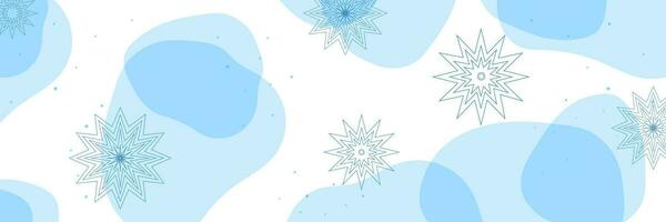 Winter horizontal banners. Vector background. Snowflakes, dots, transparent shapes. Copy space for text. Design for website header, landing page, banner, poster, cover, social post.