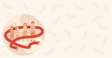 World AIDS Awareness Day vector banner. family, red ribbon and globe in flat style. Template card.