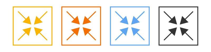 salida lleno pantalla icono. amarillo, naranja, azul, negro disminución Talla marca símbolo. firmar minimizar vector. vector
