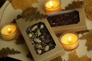 Homemade chocolate with autumn background photo