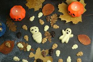Homemade chocolate with autumn background photo
