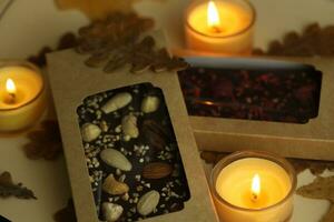 Homemade chocolate with autumn background photo
