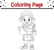 hiker boy coloring page for children vector