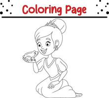 gracioso pequeño niña colorante libro página vector