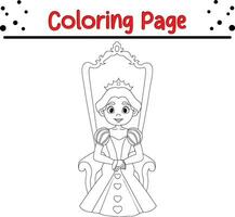 hermosa princesa colorante libro página para niños vector