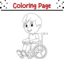 happy disabled boy wheelchair coloring page vector