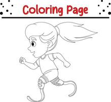 happy disabled girl running with prosthetic leg coloring page vector