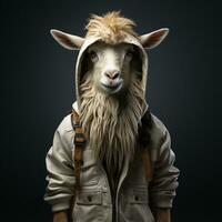 AI generated 3d goat wearing clothes photo