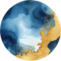 AI generated Blue watercolor Illustration and gold png