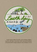 Poster's campaign of World earth day in line art style with slogan and wording of earth day on brown paper pattern background. vector