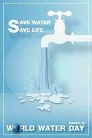 Water tap with blue layer of running water shape in papercut style with slogan and the day and name of event on paper pattern background. Poster's campaign of water day in vector design.