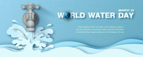 Water tap with blue layer of running water shape in papercut style with slogan and the day and name of event on paper pattern background. Poster's campaign of water day in vector design.