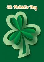 Giant clover leaf in paper cut out style with Saint Patrick's Day wording on green paper pattern background. Greeting card of Saint Patrick's Day in vector design.