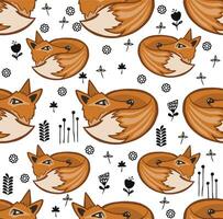 Seamless scandinavian pattern. Vector kids background with fox and different elements. Design for prints, shirts and posters.