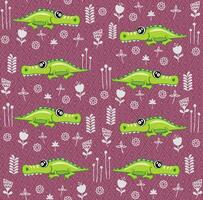 Crocodile pattern design with several alligators - funny hand drawn doodle, seamless pattern. Lettering poster or t-shirt textile graphic design. wallpaper, wrapping paper, background. vector