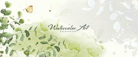Abstract watercolor background with botanical and butterfly on watercolor stains vector