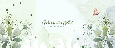 Abstract watercolor background with botanical and butterfly on watercolor stains vector