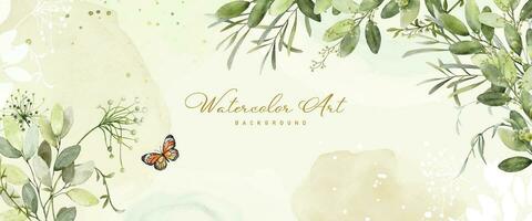 Abstract watercolor background with botanical and butterfly on watercolor stains vector