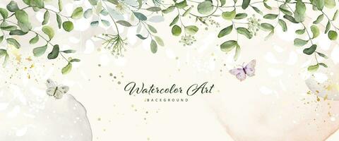 Abstract watercolor background with botanical and butterfly on watercolor stains vector