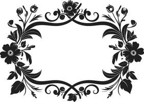 Graceful Dark Blossom Enclosure Black Vector Icon Stylish Flowered Boundary Vector Design