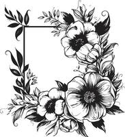 Chic Flowered Boundary Vector Icon Whimsical Botanical Frame Black Floral Vector