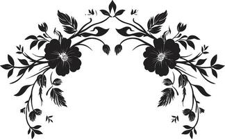 Intricate Noir Bloom Framework Black Design Icon Whimsical Botanical Encasement Vector Emblem