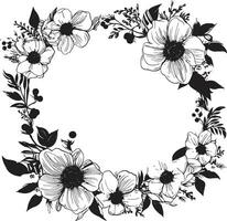 Flower Embraced Framework Black Frame Design Artistic Botanical Perimeter Vector Frame