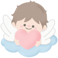 Cute pastel angel Cupid with heart on the cloud png