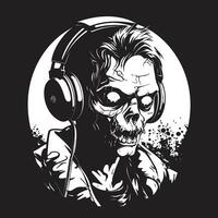 Zombie DJ Spinoff Stylish Headphone Icon Undead Audio Spectrum Zombie Headphone Vector