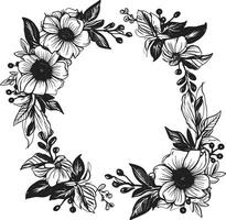 Flower Encompassed Edge Vector Frame Icon Graceful Bloom Border Black Vector Design