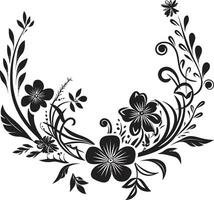 Enigmatic Noir Flowered Perimeter Vector Emblem Charming Ebony Petal Framework Black Border Icon