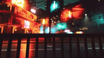 Blurred Bokeh light sign board along street in city nightlife downtown in Seoul photo