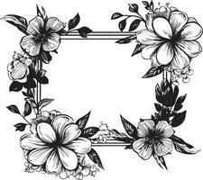 elegante pétalo perímetro decorativo marco icono elegante floral encierre negro diseño vector