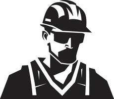 con casco héroe trabajador vector icono constructivo Insignia construcción vector