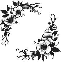 elegante floral pétalo Perímetro negro vector emblema enigmático ébano floral diseño vector negro marco