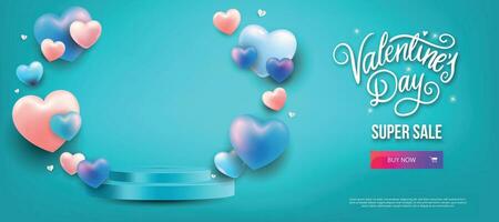 Valentines day sale poster with Blue hearts background vector