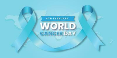 World Cancer Day. Calligraphy Poster Design. Realistic Blue Ribbon. February 4 th is Cancer Awareness Day. Vector Illustration