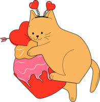 Cute cat with valentines decorations. png