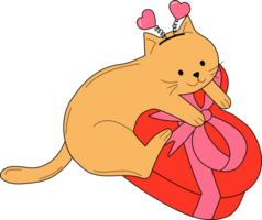 Cute cat with valentines decorations. png