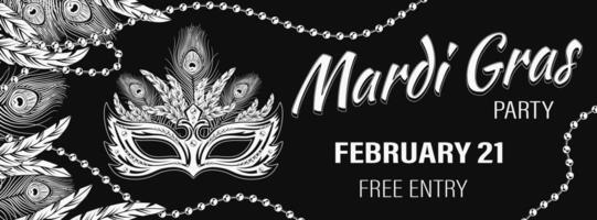 Horizontal carnaval monochrome banner with mask vector