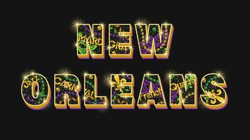 nuevo Orleans ciudad nombre ilustrado con símbolos de mardi gras vector