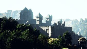 Aerial view of medieval castle with inner and outer courtyard photo